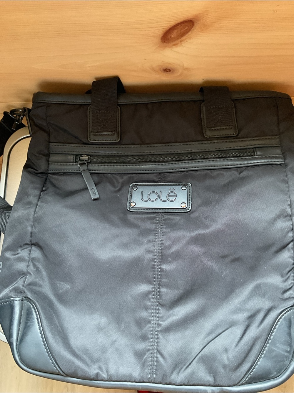 Lole Black Nylon Tote with Front Zip Pocket and Logo Plaque - Picture 4 of 7